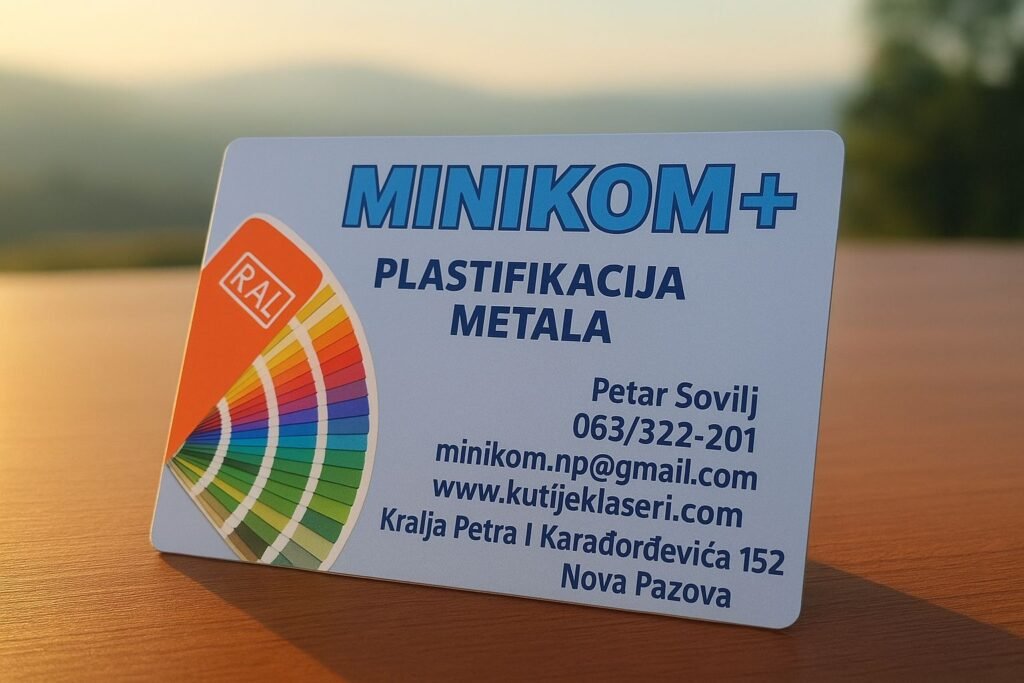 vizit karta Minikom Plus plastifikacija metala kontakt